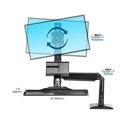 North Bayou Sit and Stand Workstation VESA Monitor Desk Mount, Keyboard Tray and Gas Strut Full Motion Swivel Arm  NB35