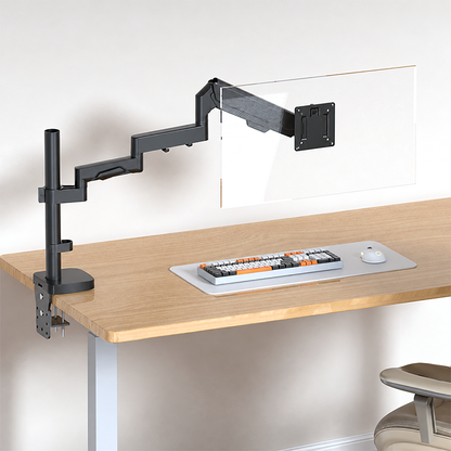 Heavy Duty Monitor Arm for 17–34" Screens, Gas Spring Single Monitor Desk Mount, Height Adjustable VESA Stand Holds 2–12 kg, Fits 75×75 / 100×100 VESA, C-Clamp & Grommet Base