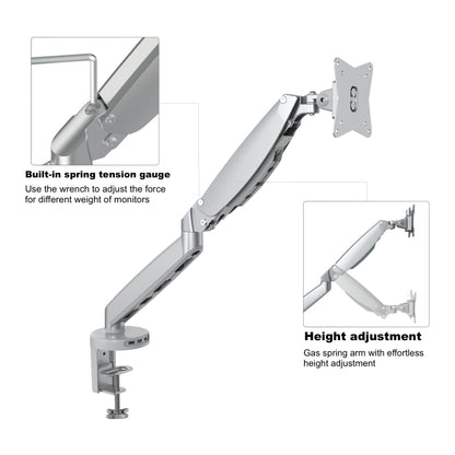 GKU Single Monitor Desk Mount - ProRiser Gas Spring Monitor Arm