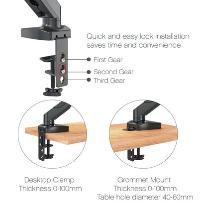 GKU Gas Spring Single Monitor Arm - EziRiser Monitor Mount black
