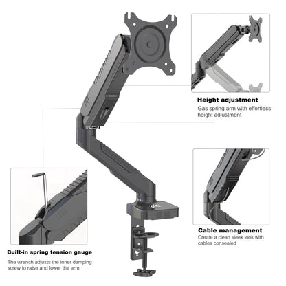 GKU Gas Spring Single Monitor Arm - EziRiser Monitor Mount black