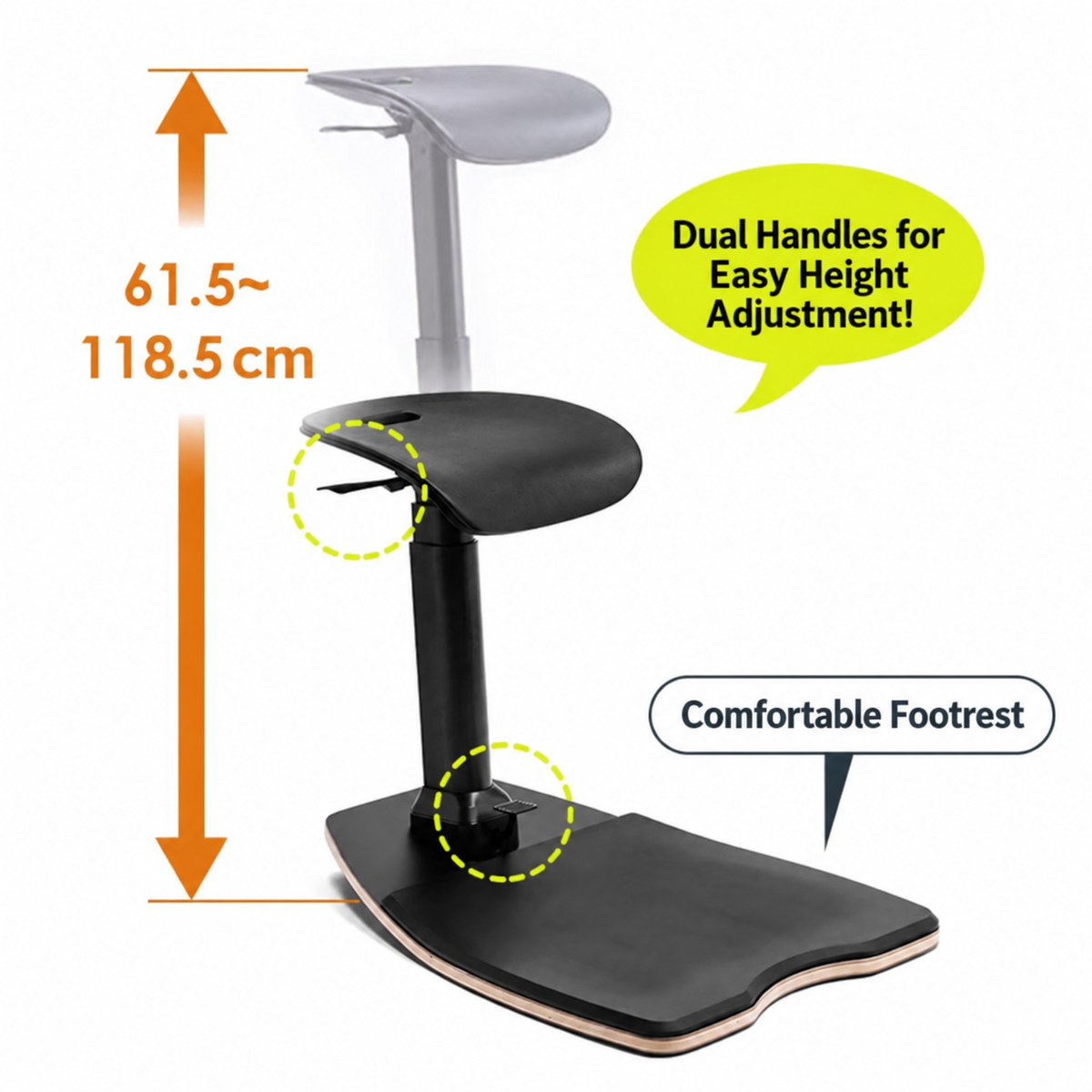 Ergonomic Standing Stool with Anti-Fatigue Mat & Wheels, Height Adjustable Sit Stand Chair for Home Office1. Ergonomic Standing Stool with Anti-Fatigue Mat & Wheels, Height Adjustable Sit Stand Chair for Home Office