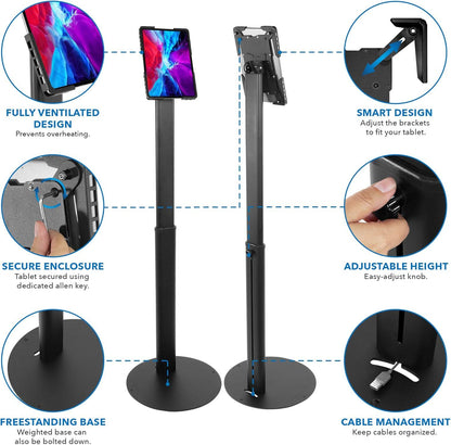 IPAD TABLET Monitor Security Floor Stand Tilt Rotate 70-120CM HEIGHT
