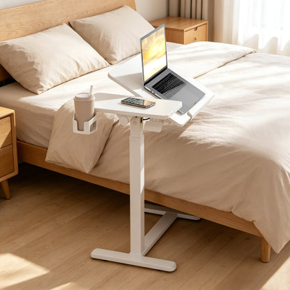 Gku Adjustable Height Overbed Side Table | Tilting Split Laptop Desk with Cup Holder, Mobile Sofa Standing Desk FA127 White