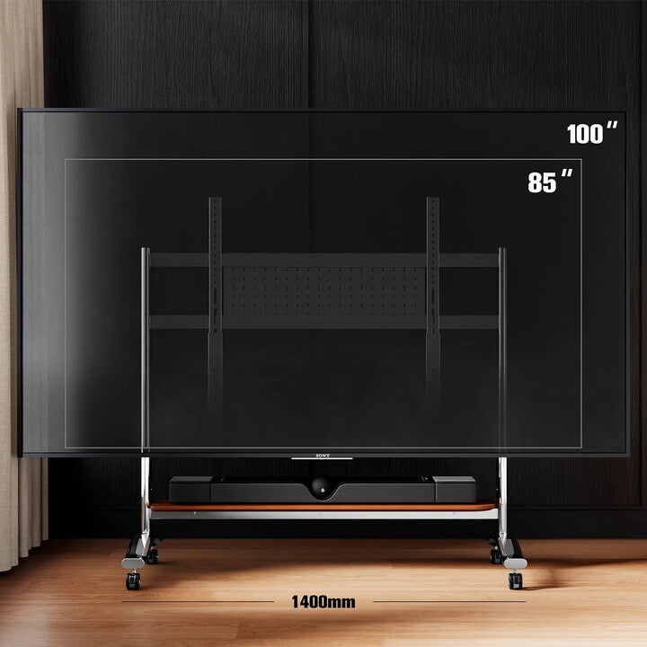 TV TROLLEY stand Stainless Steel with Timber Shelf 50 to 100 inch