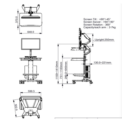 Mobile work station with CPU and Monitor Mount Utility Cart MCS3