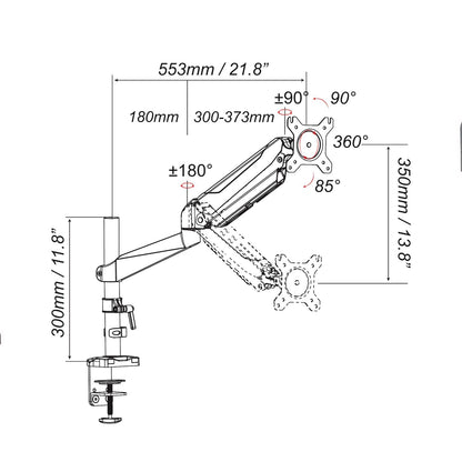 GKU LCD Monitor Desk Mount - ProRiser V1 Gas Spring Fully Adjustable Monitor Arm black