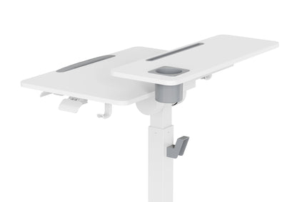 GKU Mobile Rolling Dual-level Laptop Stand | Height Adjustable Sit Stand Desk with Cup Holder & Hooks White F047-FA114