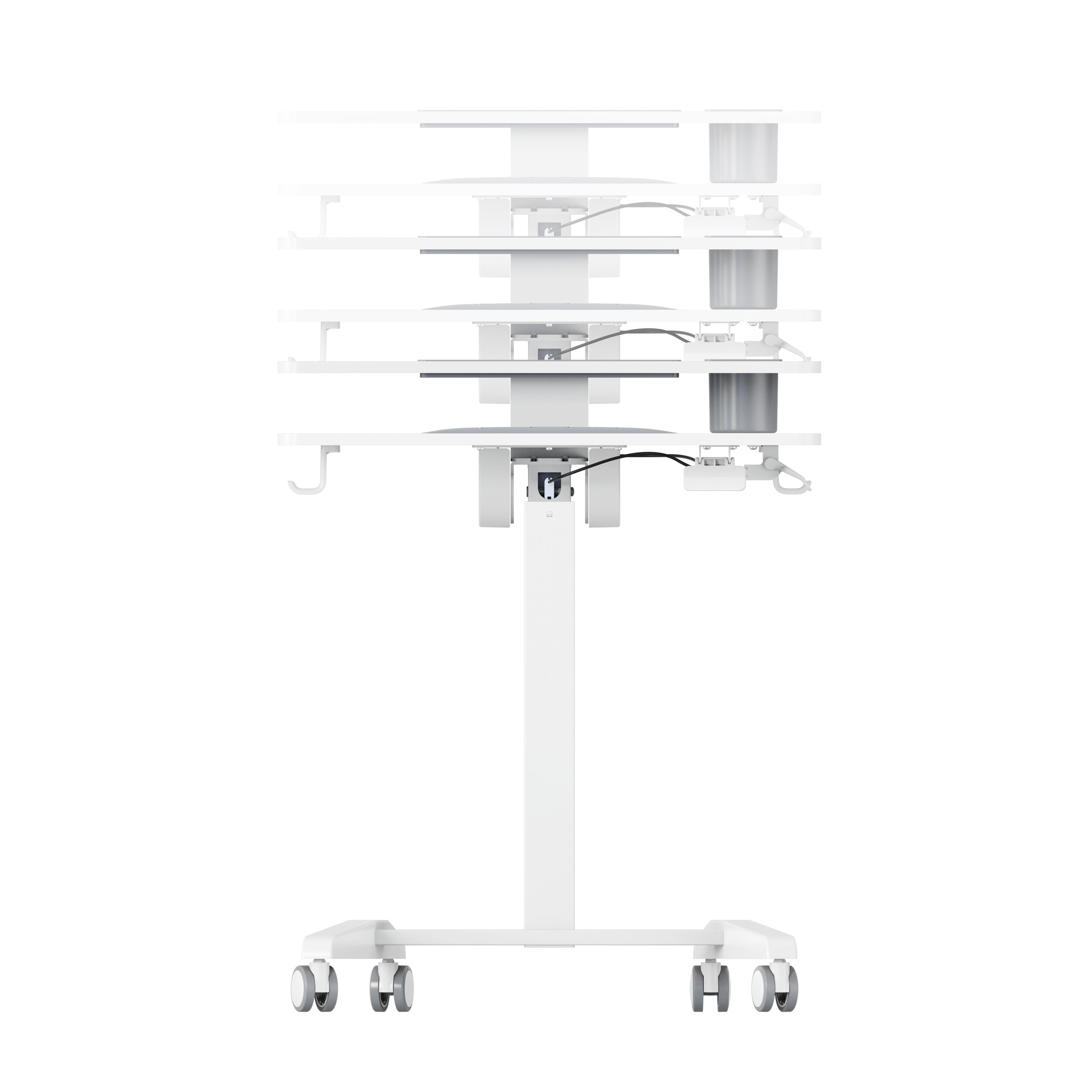 GKU Mobile Rolling Dual-level Laptop Stand | Height Adjustable Sit Stand Desk with Cup Holder & Hooks White F047-FA114