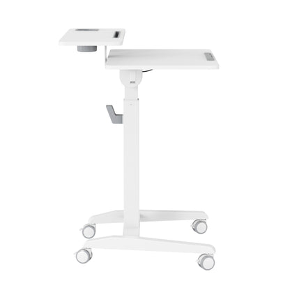 GKU Mobile Rolling Dual-level Laptop Stand | Height Adjustable Sit Stand Desk with Cup Holder & Hooks White F047-FA114