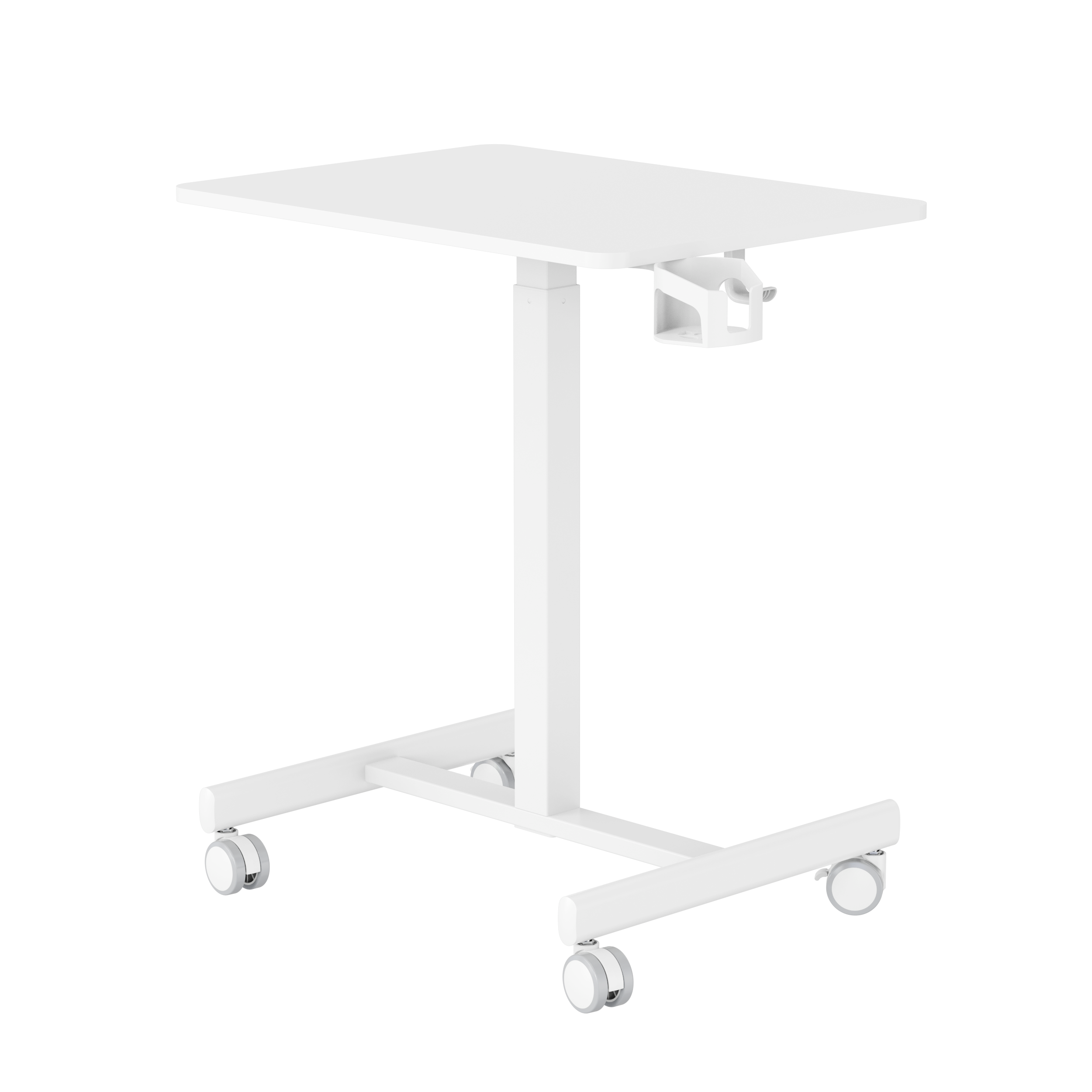 GKU Adjustable Mobile Standing Desk with Wheely & Cup Holder 650x480mm F047-FDS106B-A2,white/cup/ hook