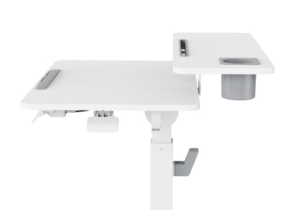 GKU Mobile Rolling Dual-level Laptop Stand | Height Adjustable Sit Stand Desk with Cup Holder & Hooks White F047-FA114