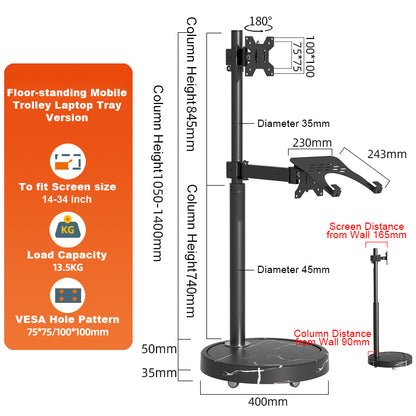 TV Monitor floor mobile stand black marble base-vesa 100 floor stand