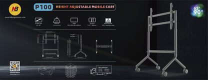 2026 NB P100 Height Adjustable Mobile Cart 65"-90" Large Screen Mobile Stand