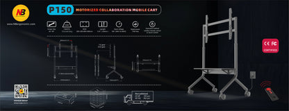 2026 NB P150 Electric Motorized Mobile TV Cart for 65-90" Screens Touch Panels