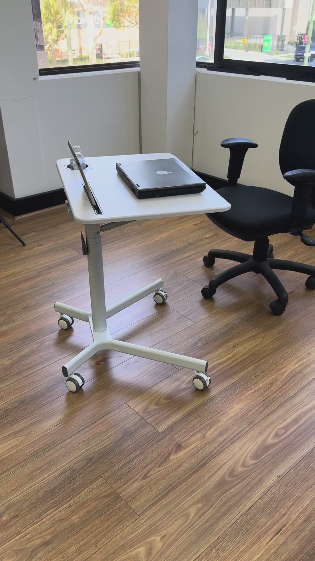 Load video: GKU Height Adjustable Mobile Standing Desk with Wheely 700x520mm Sit Stand Desk Laptop Desk for Home Office FDS101B-W