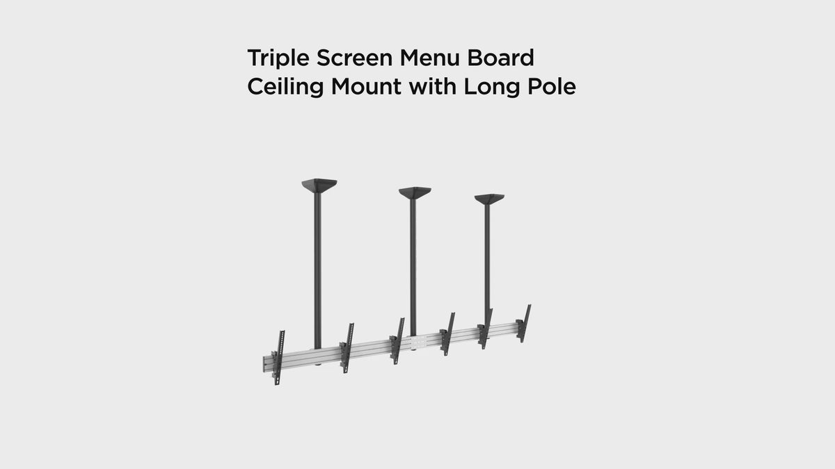 Load video: Mountech Multi-screen TV Menu Board Ceiling Mount Aluminum Rail MTLCMA ETA 10.20