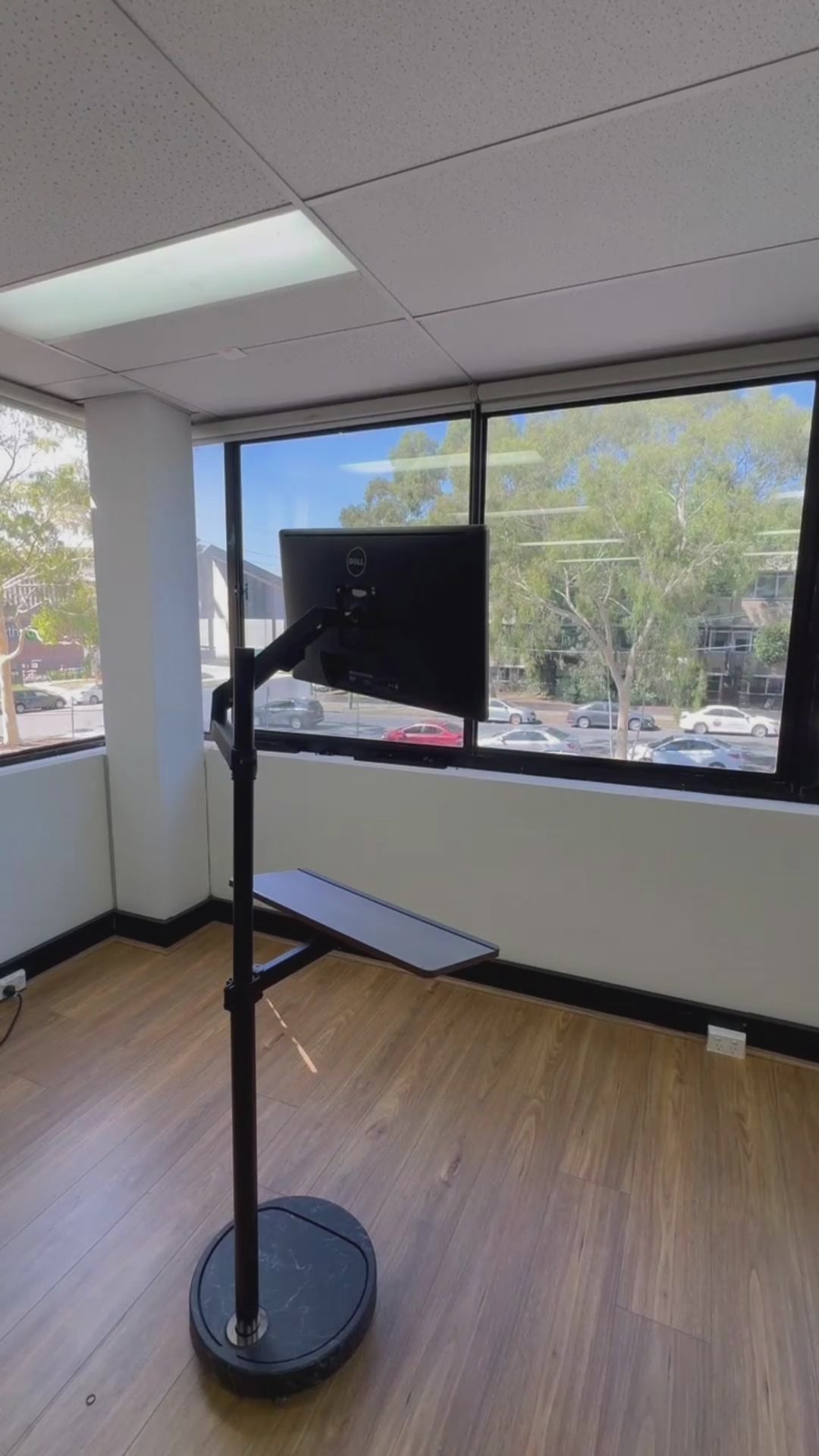 Load video: TV Monitor floor mobile stand Mount Bracket black marble base Gas Arm Shelf