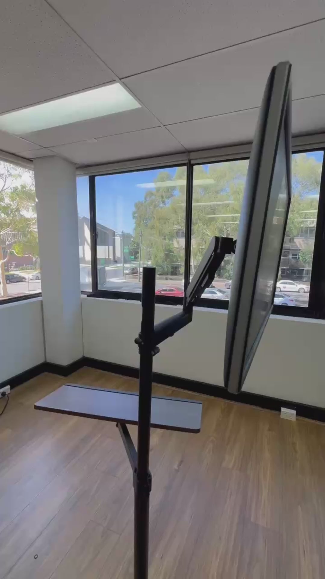 Load video: TV Monitor floor mobile stand black marble base-vesa 100 floor stand