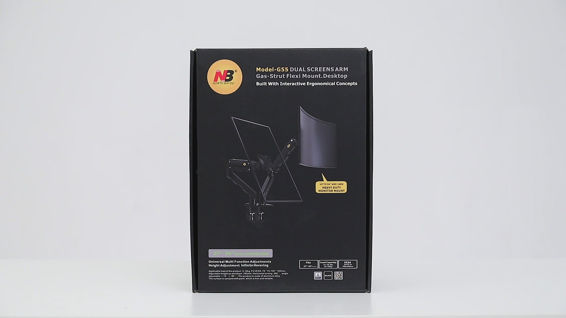 Load video: Curved Dual Screen  Monitor Mount HD G65 for large screens up to 16kg