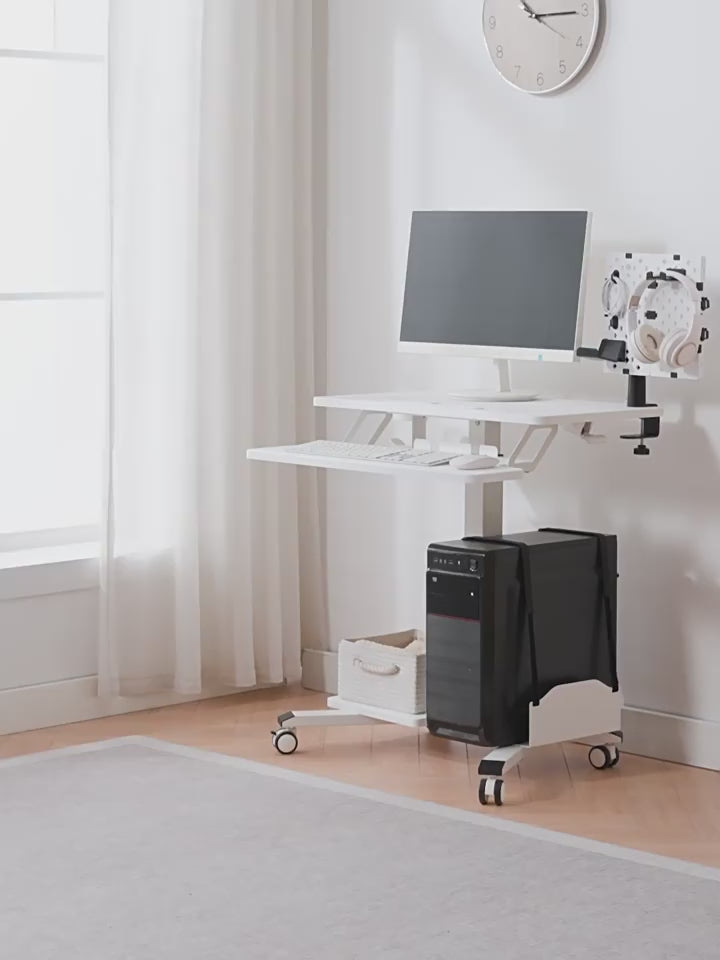 Load video: Mobile WHEELY Sit Stand Desk Work Station 710mm FDS108