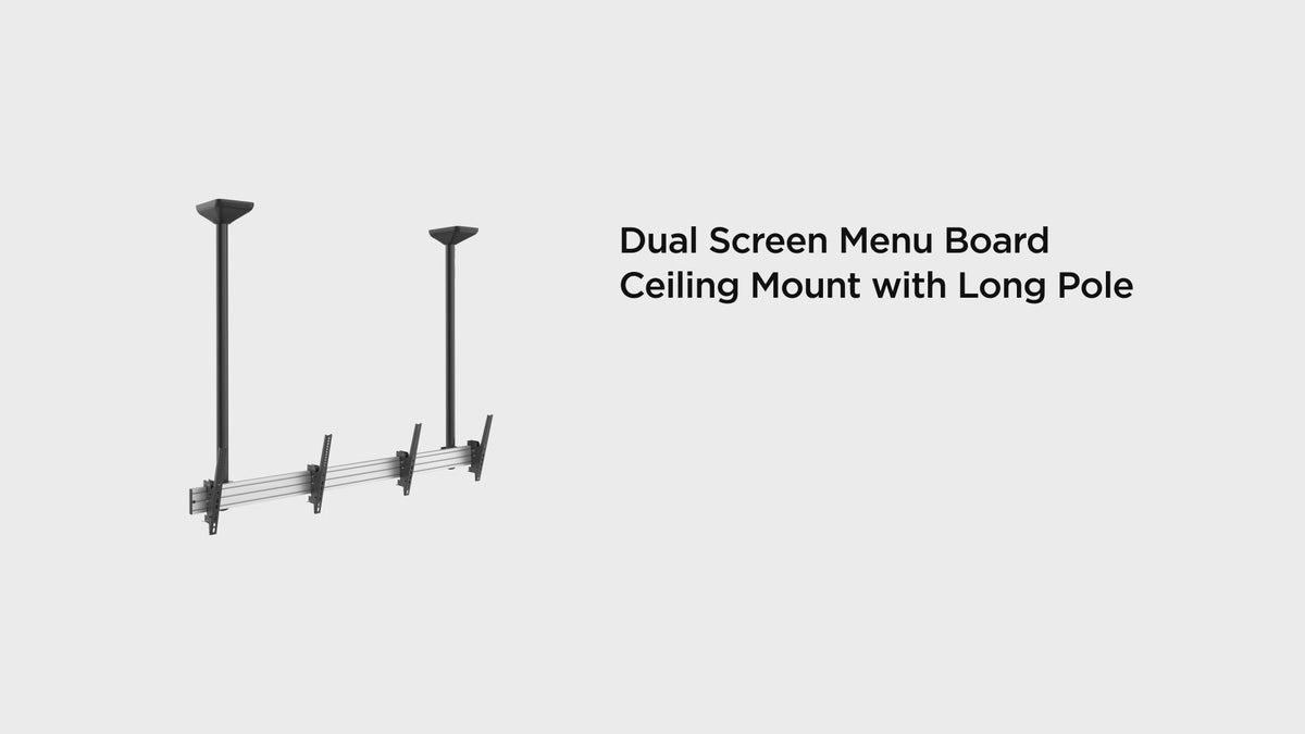 Load video: Mountech Multi-screen TV Menu Board Ceiling Mount Aluminum Rail MTLCMA ETA 10.20