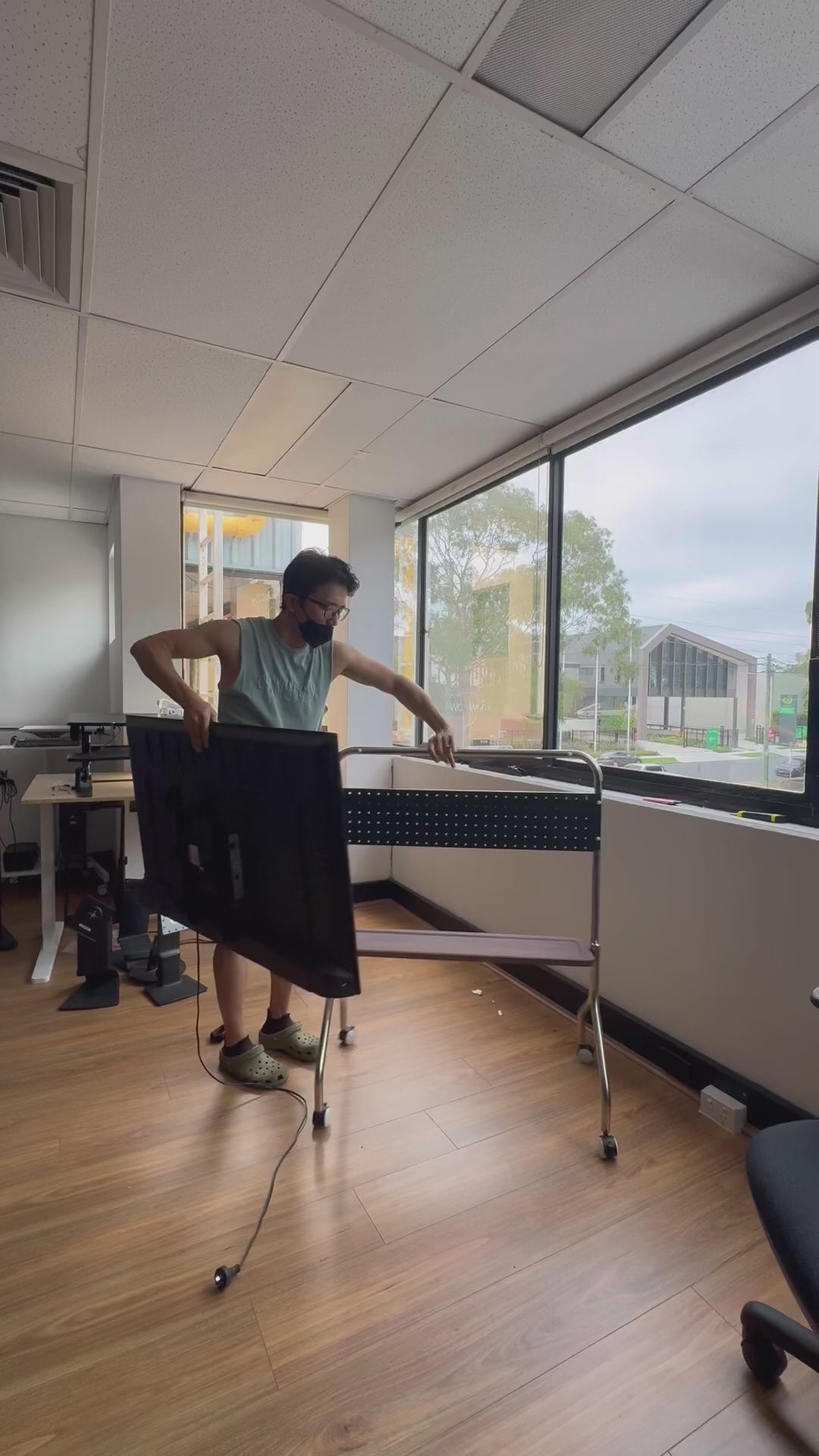 Load video: Studio One TV TROLLEY stand Mount Bracket Stainless Steel with Shelf 32 to 65 inch