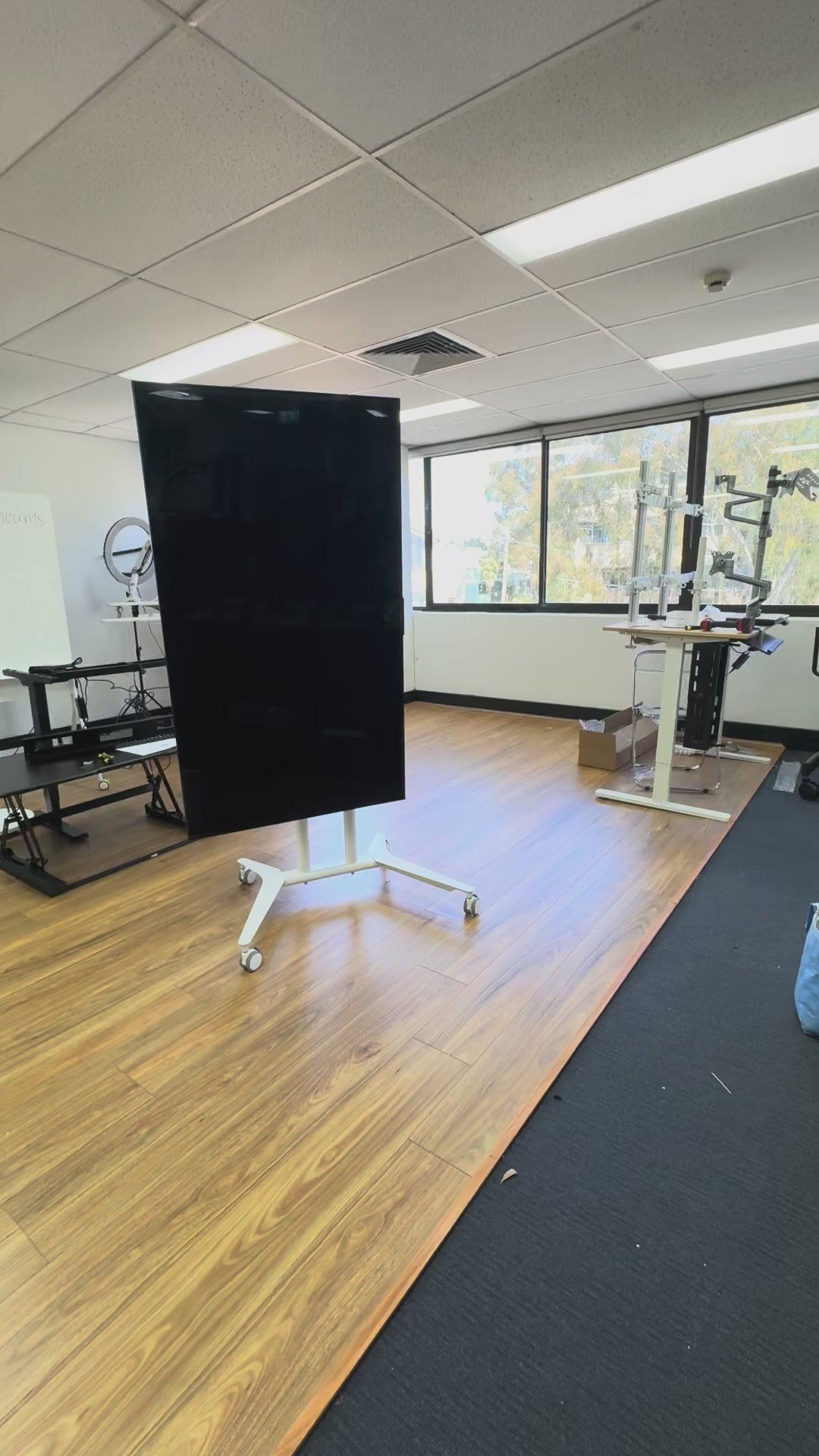 Load video: Mountech Mobile TV Cart Heavy Duty with Shelf Tilt and Rotate CT70
