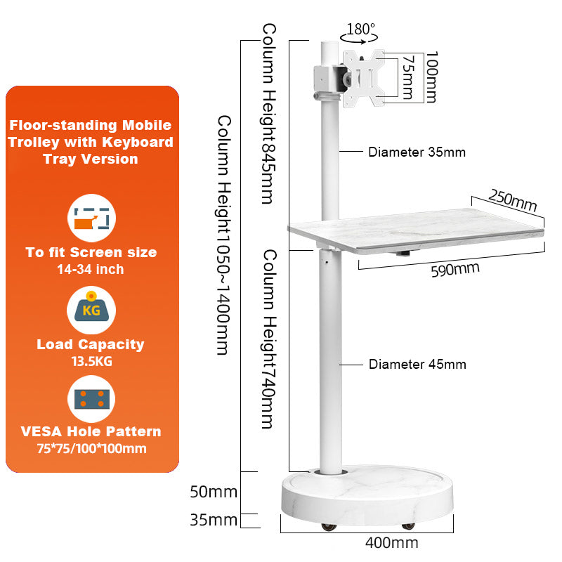 TV Monitor floor mobile stand Mount Bracket white marble base Gas Arm Shelf