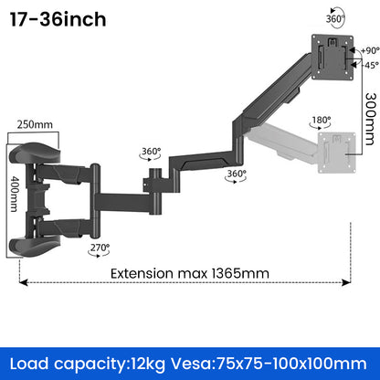 Extra Long Arm Extending Wall Mount for monitors gas struct 1000-1375mm reach
