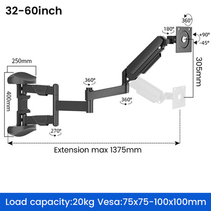 Extra Long Arm Extending Wall Mount for monitors gas struct 1000-1375mm reach